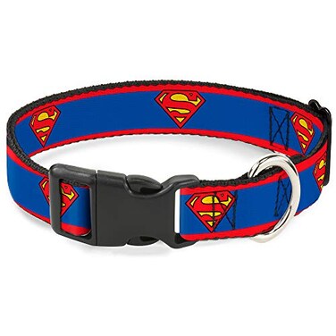 Buckle-Down DC Comics Pet Collar Dog Collar Plastic Buckle Superman Shield Stripe Red Blue 7 to 85 Inches 05 Inch Wide