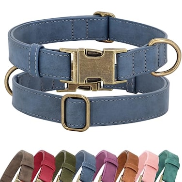 Didog Soft PU Leather Dog Collar Stylish Quick Released Dog Collars for Small Dogs Easy Clean Adjustable Pet Collar for Daily Walking Blue S Fit 1015 Neck