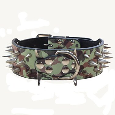 Haoyueer Sharp Spiked Studded Dog Collar 2 Inch Width Stylish Leather Dog Collars for Medium Large Dogs PitbullLabradorBoxer Rottweiler German ShepherdCamouflageL