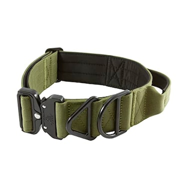 Tacticollar 2 inch Tactical Dog Collar with Handle for Medium and Large Dogs Mil Spec Nylon Collar QuickRelease Metal Buckle Neoprene Padded Inside Medium Olive Green