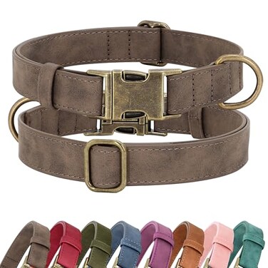 Didog Soft PU Leather Dog Collar Stylish Quick Released Dog Collars for Medium Dogs Easy Clean Adjustable Pet Collar for Daily Walking Brown M Fit 1418 Neck