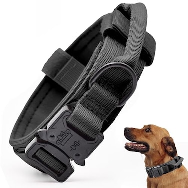 CADONO Tactical Dog Collar Adjustable Military Training Nylon Dog Collar with Control Handle and Heavy QuickRelease Metal Buckle for Small Medium Large Dogs Black M