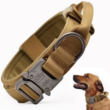 CADONO Tactical Dog Collar Adjustable Military Training Nylon Dog Collar with Control Handle and Heavy QuickRelease Metal Buckle for Small Medium Large Dogs Brown L