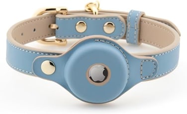NINA WOOF Cupertino Dog Collars Harnesses Leashes Made from Vegan Leather with Dog Tracker Device Holder Adjustable Dog Collar Color Blue Medium