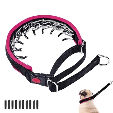 Monstoyo Martingale No Pull Dog Collar Heavy Duty Nylon With Buckle Adjustable Anti Pull Reflective Slip Collar for Large Medium Small Dog Training Walking M Hot Pink