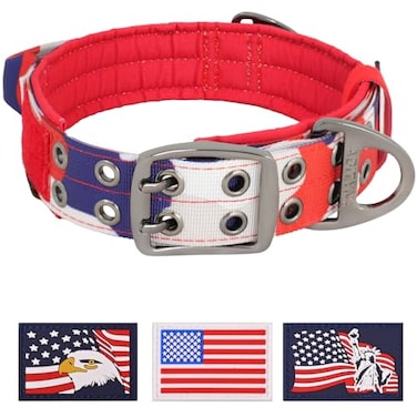 ADITYNA Heavy Duty Dog Collar for Large Dogs Camo Red Blue Collar with Handle for Training and Walking Wide Thick Tactical Soft Neoprene Padded