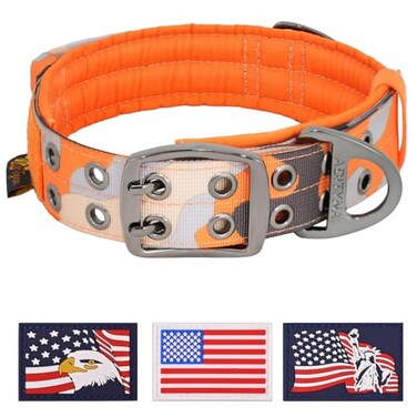 ADITYNA Heavy Duty Dog Collar for ExtraLarge Dogs Camo Orange Collar with Handle for Training and Walking Wide Thick Tactical Soft Neoprene Padded