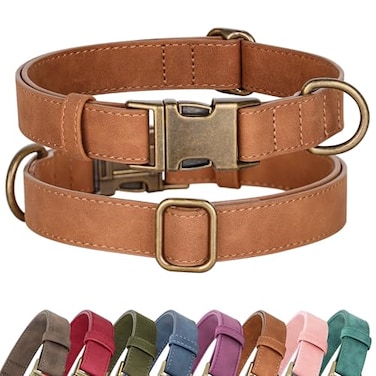 Didog Soft PU Leather Dog Collar Stylish Quick Released Dog Collars for Medium Dogs Easy Clean Adjustable Pet Collar for Daily Walking Light Brown M Fit 1418 Neck