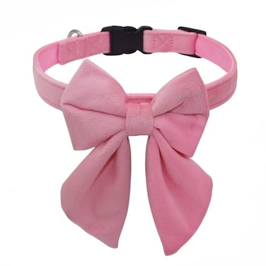 THAIN Velvet Dog Collar with Style Bow Tie Quick Release Plastic Buckle Adjustable Dog Collars for Small Medium Large Dogs PetsS Velvet Pink