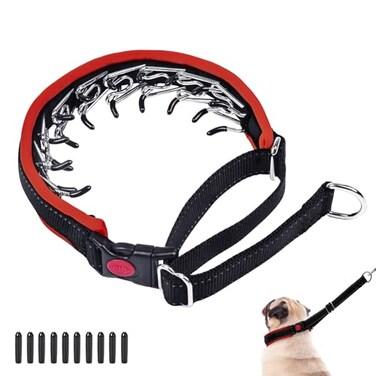 Monstoyo M Red Heavy Duty Nylon No Pull Dog Collar with Buckle Adjustable Anti Pull Reflective Slip Collar for Large Medium Small Dog Training Walking