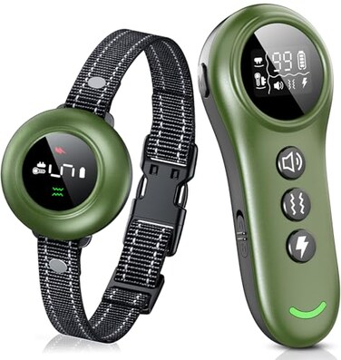 Colofrog 2in1 Dog Shock Collar Dog Bark Collar Smart Anti Barking Dog Training Collar with 5 Adjustable Sensitivity 3300FT Remote for All Breeds IP67 Waterproof Rechargeable ECollar Green
