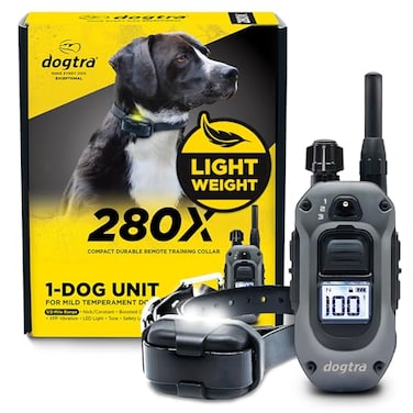 Dogtra 280X ECollar with Remote New Edition 10 lbs 12 Mile Range LED Light 100 Levels of Precise Control for Stubborn Dogs Waterproof Boost for Quick Recall Vibration Safety Lock Tone