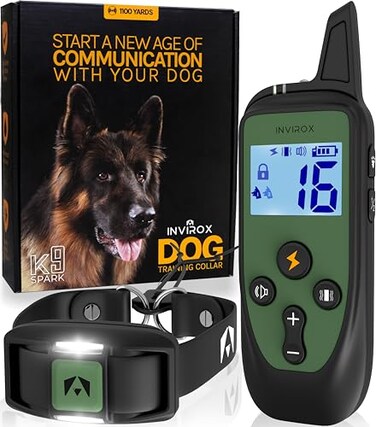 INVIROX 2026 Edition Dog Training Collar with Remote 123 Level Shock Collar for Dogs 1100 yd Range Waterproof Rechargeable System with Manual Bark Control for Stubborn Reactive Large Breeds