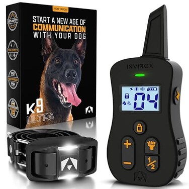 INVIROX Ultra K9 Dog Training Collar with Remote 124 Levels for Reactive Stubborn or HardtoTrain Dogs Mile Range NightLight Mode Safe Communication IP67 Waterproof E Collar for Large Dogs