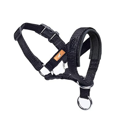 wintchuk Dog Head Collar Fabric Padded Head Collar for Dogs to Prevent Pulling Adjustable Dog Head Harness LBlack