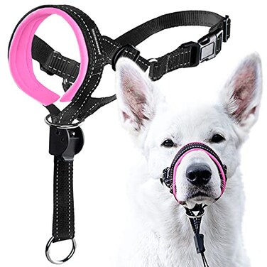 GoodBoy Dog Head Halter with Safety Strap Stops Heavy Pulling On The Leash Padded Headcollar for Small Medium and Large Dog Sizes Head Collar Training Guide Included Size 4 Pink