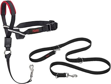 Halti Optifit Headcollar Size Medium Halti Training Leash Size Large Black Combination Pack Stop Your Dog Pulling on the Leash Adjustable with Padded Nose Band Suitable for Medium Dogs