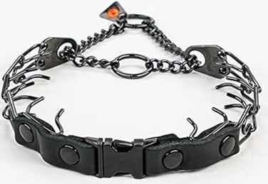 Herm Sprenger Quick Release Dog Training Collar Black Stainless Steel No Pull Collar Easy Leather Buckle Release Unique Tactical Look for Small Dogs 1219 Neck 225mm Links