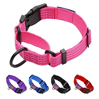 LUCKYDC Martingale Collar for Training Dogs Adjustable Reflective Collars with BuckleUSA Flag NO PullPrevents Slipping Out for Medium Large XL Dogs Helps with Strong pullersL Pink