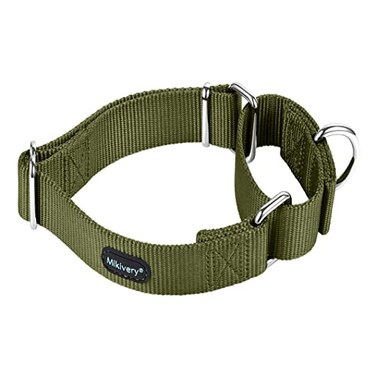 Mikivery Martingale Dog Collar Nylon Adjustable and Safety Training Colourful Comfortable Metal Buckle Pet Collars for Small Medium and Large DogsMilitary GreenM
