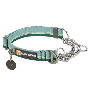 Ruffwear Chain Reaction Dog Collar Adjustable Reflective Martingale EscapeProof Collar with Stainless Steel Chain Professional Training Control River Rock Green 1420