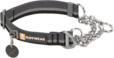 Ruffwear Chain Reaction Dog Collar Adjustable Reflective Martingale EscapeProof Collar with Stainless Steel Chain Professional Training Control Basalt Gray 1420