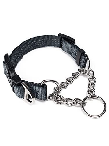 Mighty Paw Martingale Dog Collar 20 Trainer Approved Limited Slip Collar with Stainless Steel Chain Heavy Duty Buckle Modified Cinch Collar for Gentle Effective Pet Training Medium Grey