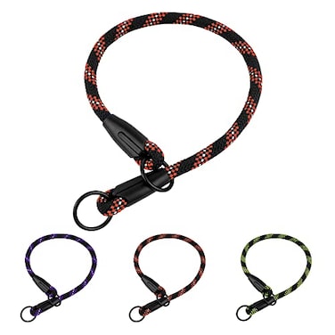 BronzeDog Rope Pro Training Dog Collar Braided No Pull Quick Release Round Lead Collars for Dogs Small Medium Large Puppy M 197 Long Orange