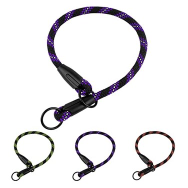 BronzeDog Rope Pro Training Dog Collar Braided No Pull Quick Release Round Lead Collars for Dogs Small Medium Large Puppy M 197 Long Purple
