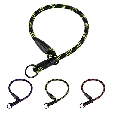 BronzeDog Rope Pro Training Dog Collar Braided No Pull Quick Release Round Lead Collars for Dogs Small Medium Large Puppy M 197 Long Green