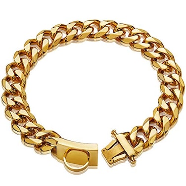 W/W Lifetime Gold Dog Chain Collar Walking Metal Chain Collar with Design Secure Buckle18K Cuban Link Strong Heavy Duty Chew Proof for Small Dogs19MM 12