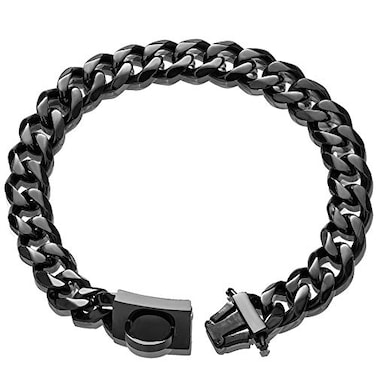 W/W Lifetime WW Lifetime Dog Chain Collar Walking Training Collar with Design Secure Buckle 19MM Black Cuban Link Strong Heavy Duty Chew Proof Chain19MM 24