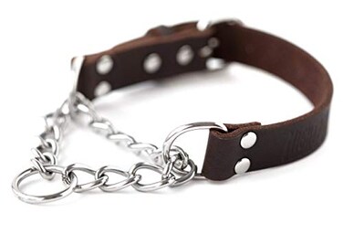 Mighty Paw Martingale Dog Collar No Pull Design Stainless Steel Chain Limited Chain Cinch Training Brown Leather Martingale Training Collar Small Size