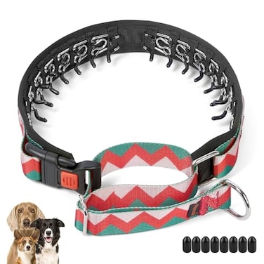 Mayerzon No Pull Dog Prong Collar Martingale Personalized Pinch Collar with Geometric Patterns for Large Medium Small Dogs for Walking Training Festival Easy to UseL Ethnic Green