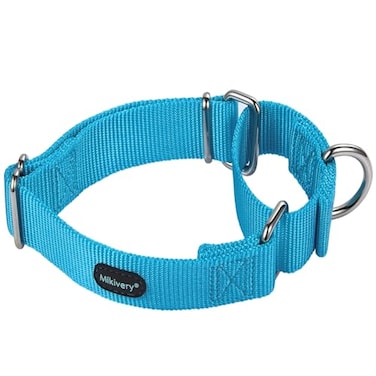 Mikivery Martingale Dog Collar Nylon Adjustable and Safety Training Colourful Comfortable Metal Buckle Pet Collars for Small Medium and Large DogsIce BlueL