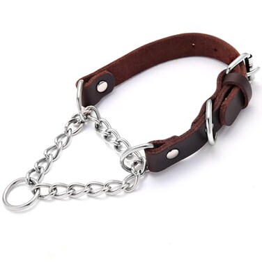 HONGSAGE Leather Martingale Dog Collar Genuine Stainless Steel Chain Martingale Collar NoPull Adjustable AntiSlip Training Walking Collar for Small Medium Large Breed Dogs Pets Small Neck 1016