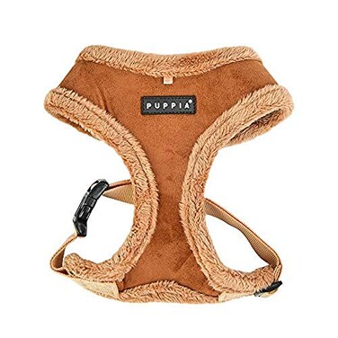 Puppia Terry Dog Harness OverTheHead Winter Suede Warm No Choke No Pull Training Walking for Small and Medium Dog Brown Medium