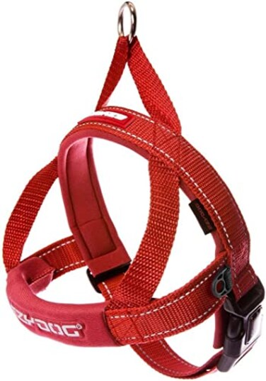 EzyDog Quick Fit Dog Harness No Pull Harness for Training Everyday Walking and Easy Control Adjustable Fit Reflective and Padded Medium Red