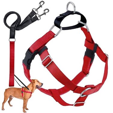 2 Hounds Design Freedom No Pull Dog Harness Adjustable Harness and Leash Set Easy Walking Comfortable Control Fits Small Medium Large Dogs Solid Colors Made in USA 1 XL Red