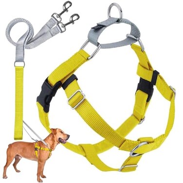 2 Hounds Design Freedom No Pull Dog Harness Adjustable Harness and Leash Set Easy Walking Comfortable Control Fits Small Medium Large Dogs Solid Colors Made in USA 1 MD Yellow