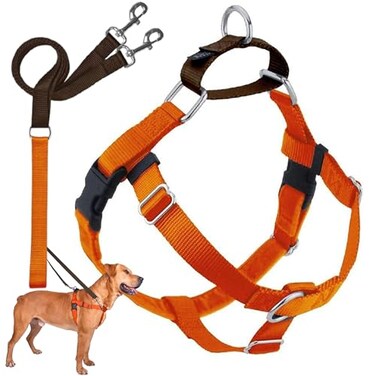 2 Hounds Design Freedom No Pull Dog Harness Adjustable Harness and Leash Set Easy Walking Comfortable Control Fits Small Medium Large Dogs Solid Colors Made in USA 1 XL Neon Orange