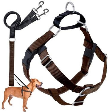 2 Hounds Design Freedom No Pull Dog Harness Adjustable Harness and Leash Set Easy Walking Comfortable Control Fits Small Medium Large Dogs Solid Colors Made in USA 1 XXL Brown