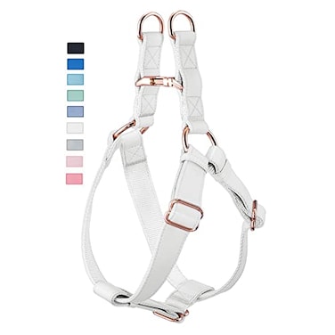 AaufiLux Soft Leather No Pull Dog Harness Adjustable Step in Dog Harness with Rose Gold Heavy Duty Metal Buckle Freedom Nylon Dog Halter Vests for Small Medium Large Dogs Easy Walking Training WhiteXS