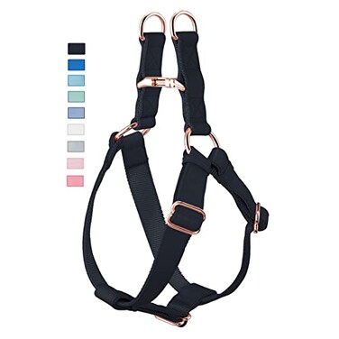 AaufiLux Soft Leather No Pull Dog Harness Adjustable Step in Dog Harness with Rose Gold Heavy Duty Metal Buckle Freedom Nylon Dog Halter Vests for Small Medium Large Dogs Easy Walking Training BlackS