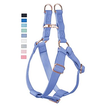 AaufiLux Soft Leather No Pull Dog Harness Adjustable Step in Dog Harness with Rose Gold Heavy Duty Metal Buckle Freedom Nylon Dog Halter Vests for Small Medium Large Dogs Easy Walking Training PurpleX