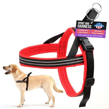 ComfortFlex Sport Dog Harness NoChoke Fully Padded NonChafing Harness with Control Handle Reflective Lightweight Adjustable for Active Dogs Medium Red