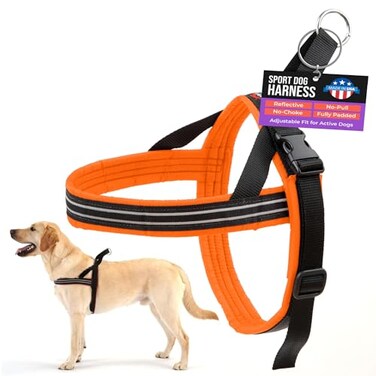 ComfortFlex Sport Dog Harness NoChoke Fully Padded NonChafing Harness with Control Handle Reflective Lightweight Adjustable for Active Dogs MediumLarge Hunter Orange