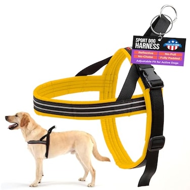 ComfortFlex Sport Dog Harness NoChoke Fully Padded NonChafing Harness with Control Handle Reflective Lightweight Adjustable for Active Dogs MediumLarge Saffron Yellow