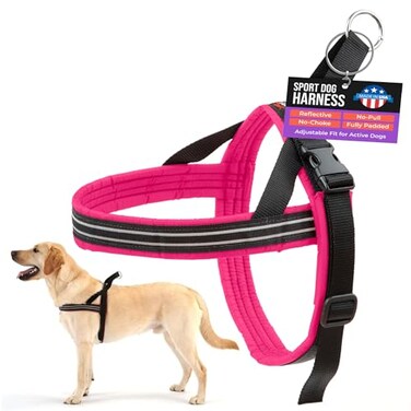 ComfortFlex Sport Dog Harness NoChoke Fully Padded NonChafing Harness with Control Handle Reflective Lightweight Adjustable for Active Dogs Medium Hot Pink