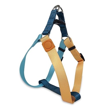 Pawhuggies TriColor Dog Harness Adjustable Stepin Design for Small Dogs Heavy Duty Puppy Harness Easy Walking Blue Orange